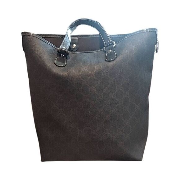 GUCCI Authentic GG Supreme Black/Brown Coated Canvas & Leather Tote Handbag - Picture 5 of 10